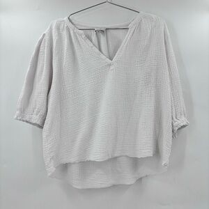Joie Cotton Gauze Short Sleeve Blouse White Size Large